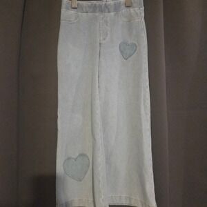 H&M Light Wash Denim Wide Leg Pants, Toddler 5T, Heart Patches